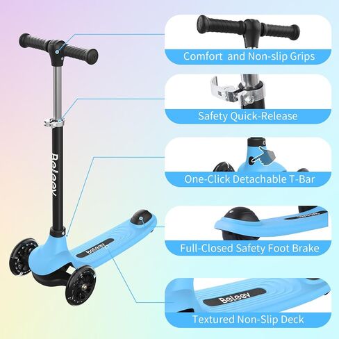BELEEV A6 Kids Scooter مع عجلات LED LED Light-Up و Deck ، 3 عجلات من الركلات للأطفال الصغار الفتاة الذين تتراوح أعمارهم بين 3-8 ، 4 مقود قابل للتعديل ، هزيل إلى توجيه ، غير قاطع ، سكوتر لايتوي الخفيف للأطفال in Kuwait