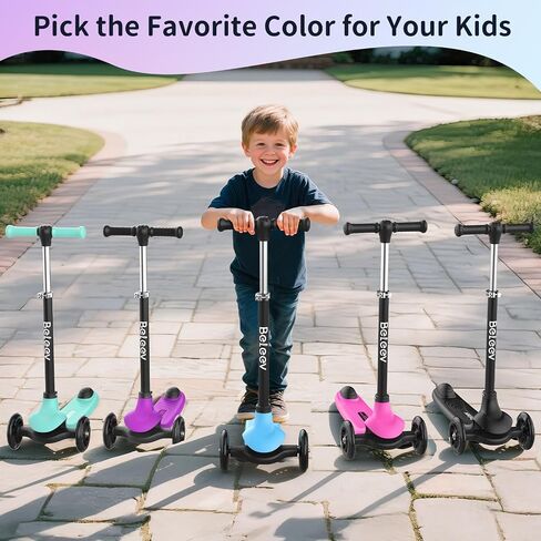 BELEEV A6 Kids Scooter مع عجلات LED LED Light-Up و Deck ، 3 عجلات من الركلات للأطفال الصغار الفتاة الذين تتراوح أعمارهم بين 3-8 ، 4 مقود قابل للتعديل ، هزيل إلى توجيه ، غير قاطع ، سكوتر لايتوي الخفيف للأطفال in Kuwait