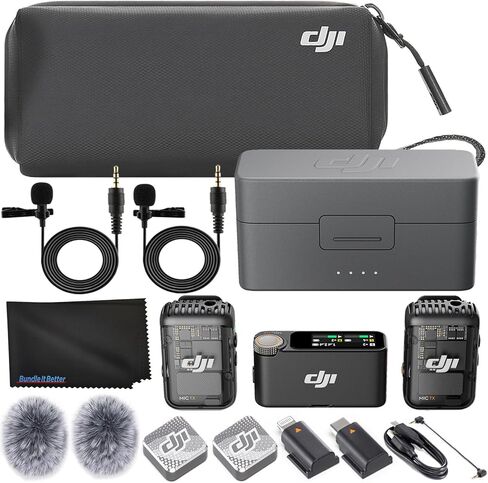 DJI MIC 2 (2 TX + 1 RX + CASE شحن) ، ميكروفون لافالييه اللاسلكي ، إلغاء الضوضاء ، نطاق 820 قدمًا ، ميكروفون لأجهزة iPhone ، Android ، حزمة الكاميرا مع 2x مكثف المكثف لافالييه MICs in Saudi Arabia