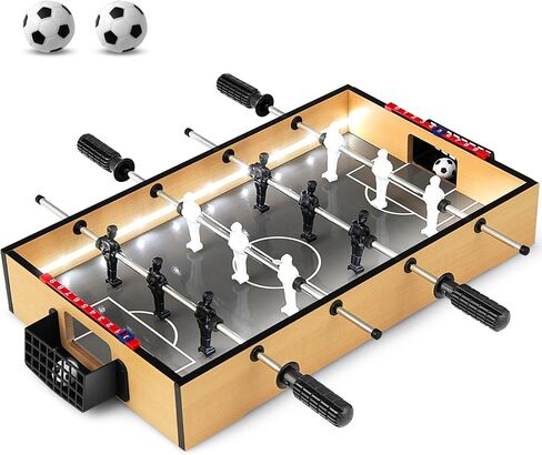 Giantex 20 بوصة Foosball Table - طاولة كرة قدم على الطاولة مع مصابيح LED مع لاعبين واقعية وكرات 2 ، طاولة لعبة كرة قدم خشبية للأطفال البالغين ، طاولة كرة قدم صغيرة للحفلة ، غرفة اللعبة ، ليلة العائلة in Kuwait
