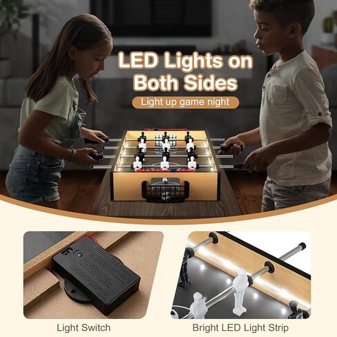 Giantex 20 بوصة Foosball Table - طاولة كرة قدم على الطاولة مع مصابيح LED مع لاعبين واقعية وكرات 2 ، طاولة لعبة كرة قدم خشبية للأطفال البالغين ، طاولة كرة قدم صغيرة للحفلة ، غرفة اللعبة ، ليلة العائلة in Kuwait