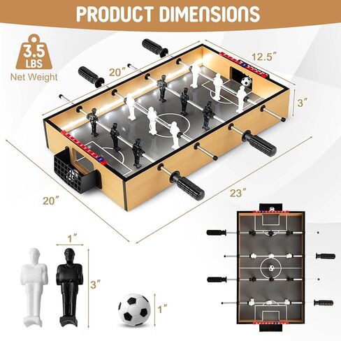 Giantex 20 بوصة Foosball Table - طاولة كرة قدم على الطاولة مع مصابيح LED مع لاعبين واقعية وكرات 2 ، طاولة لعبة كرة قدم خشبية للأطفال البالغين ، طاولة كرة قدم صغيرة للحفلة ، غرفة اللعبة ، ليلة العائلة in Kuwait