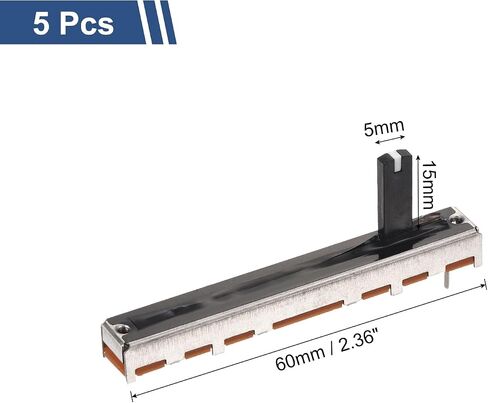 MECCANIXITY 5Pcs Straight Single Linear Slide Potentiometer 3 Pin B100K 60mm(L) 45mm Travel 5x15mm Handle Fader Variable Resistors Mixer Electronic Potentiometer for Dimming Tuning in Saudi Arabia