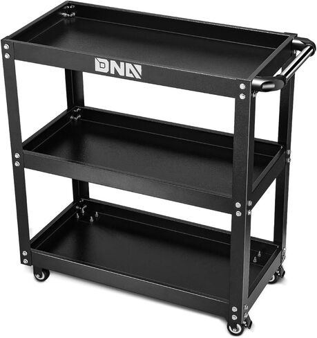 DNA Motoring 3 Tier Rolling Tool Cart ، عربة أداة خدمة المتداول الثقيلة مع 3 إطارات ، عربة خدمة معدنية للمستودعات ، المرآب ، المكتب ، ورشة عمل ، أدوات-00796-BK in Saudi Arabia