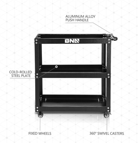 DNA Motoring 3 Tier Rolling Tool Cart ، عربة أداة خدمة المتداول الثقيلة مع 3 إطارات ، عربة خدمة معدنية للمستودعات ، المرآب ، المكتب ، ورشة عمل ، أدوات-00796-BK in Saudi Arabia