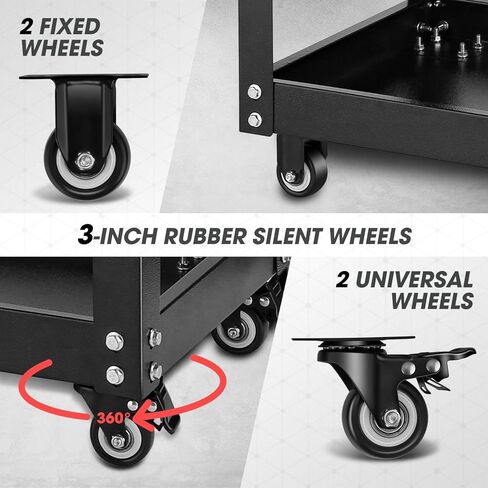 DNA Motoring 3 Tier Rolling Tool Cart ، عربة أداة خدمة المتداول الثقيلة مع 3 إطارات ، عربة خدمة معدنية للمستودعات ، المرآب ، المكتب ، ورشة عمل ، أدوات-00796-BK in Saudi Arabia