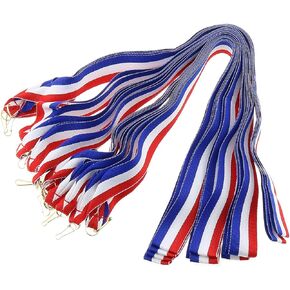 E-outstanding Award Neck Ribbons 12pcs Red White Blue 880mm Medal Award Ribbons Striped Medal Lanyards with Snap Clips for Competitions Sports Meeting Sport Party