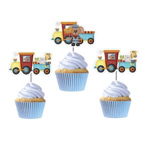 Train Cupcake Toppers 12 Pcs. Choo Choo Cake Picks Birthday Decoration Party Supplies, All Aboard Baby Shower, Animals Themed Celebration