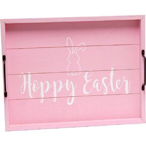 Elegant Designs HG2000-LPE Decorative Wood Serving Tray w/ Handles, 15.50'' x 12'', Hoppy Easter, Light Pink