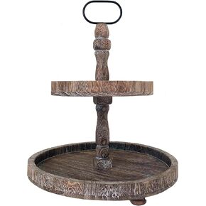 Tiered Tray Decor - Versatile, Wooden 2 Tiered Tray Stand for Home Décor and Figurines - Farmhouse Tier Tray Gray Decor Finish - Round Tiered Tray Decorations by Foundations Decor