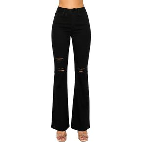 Women's Destructed Flare Jeans in Sustainable Denim