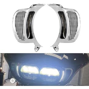 HDBUBALUS Motorcycle Headlight Vent Accent Turn Signal LED Indicator Side Lights For Harley Road Glide FLTRX 2015-2023 (Color: Chrome Housing Black Mesh)