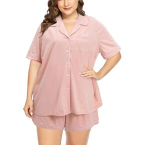 FLOYU بيجامة مقاس كبير للنساء مجموعة ملابس نوم بأزرار سفلية ملابس نوم علوية شورت Pjs طقم بيجاما مكون من قطعتين in Kuwait