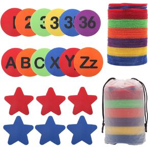 Hoedia 70pcs Carpet Markers Floor Dots Multicolour Spot Marker,Magic Carpet Spots for Classroom Supplies Elementary School Kindergarten Daycare Decoration（26 Letters + 36 Numbers + 8 Stars）