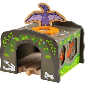Bigjigs Rail T-Rex Dinosaur Train Tunnel Wooden Train Track Accessories - Bigjigs Train Accessories for Wooden Train Sets, Compatible with Other Kids Train Sets