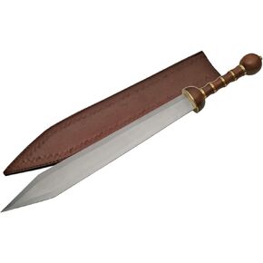 SZCO Supplies 34" Handmade Wood and Brass Handle Roman Style Gladius Sword with Leather Sheath, Brown, One Size (901123) in Kuwait