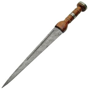 SZCO Supplies DM1060 Damascus Steel Dirk Style Short Sword with Leather Sheath, Brown, One Size, 20.5" Length