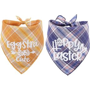 2Pack Plaid Easter Dog Bandana with Cute paintting