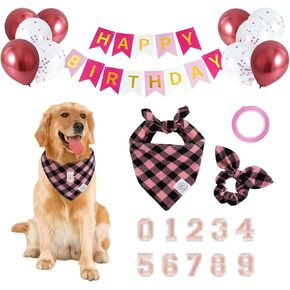 لوازم حفلات أعياد ميلاد الكلاب من إي-كلوفر - باندانا عيد ميلاد للكلاب، بالونات عيد ميلاد متطابقة، لافتة عيد ميلاد سعيد، رقم 0-9 للكلاب المتوسطة والكبيرة، هدية باللون الوردي in Kuwait