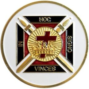 Knights Templar Round Masonic Auto Emblem - [White & Gold][3'' Diameter]