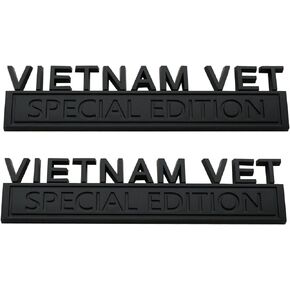 2PCS Vietnam Vet Special Edition Emblems 3D Raised Decals Exterior Truck Stickers Fender Vietnam Veteran Badges Replacement for F150 F250 F350 Chevy Silverado 1500 2500 Chevrolet C10 C15 (Black Red)