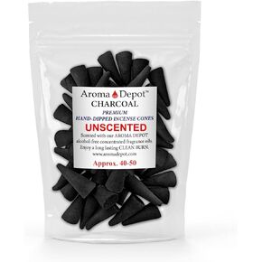 1'' Unscented 50 Charcoal Incense Cones - Ideal for Incense Making, Add Any Aroma Depot Fragrance Oil to Make Your own Scented Cones. (Approx. 40-50)