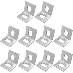 10PCS Desktop Fastener Galvanized Corner Bracket Heavy Duty Wooden Desktop Extension Bracket Steel L Shaped Anti Seismic Fittings Two Hole Connector for Wooden Top Connection Silver