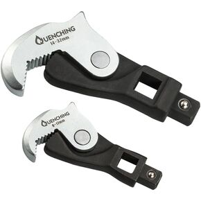 2-Pcs Spring Loaded Auto-Adjusting Crowfoot Wrench Set, Covers Sizes 8 to 32mm (1/2" & 3/8") - Adjustable Wrench for Automotive Repair Work with Power Grip, Male & Female Square Drives