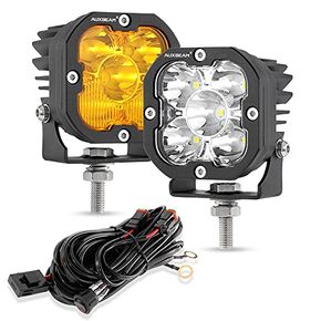 Auxbeam X-PRO Series LED Pods Spot Flood Combo Reflector, 3 inch 80W 9600LM Far & Wide Off Road Light Bar, Yellow/White Covers Interchangeable LED Cube Lights Offroad Amber Fog Lights, Pair