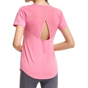 Women’s Short Sleeve Mesh Athletic Tops Open Back Workout Running Tank Tops