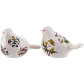 Portmeirion Botanic Garden Bird-Shaped Salt & Pepper Set | Figural Salt & Pepper Shakers with Assorted Floral Motifs | Made from Porcelain | Dishwasher Safe