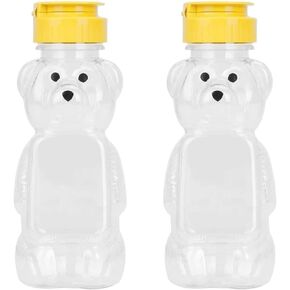 2Pcs Yellow 8 Oz Plastic Bear Honey Bottle Jars, Empty Honey Squeeze Bottle with Flip-top Lid for Storing and Dispensing, Yellow Flap Caps for Storing and Dispensing Garlic Presses