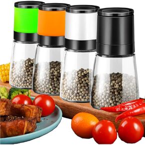 Premium Salt and Pepper Grinder Set of 4,Salt Grinder Refillable,Manual Salt and Pepper Mill Grinder Set,Adjustable Ceramic Salt Mill,Black Pepper Grinder Refillable,Glass Salt and Pepper Shaker