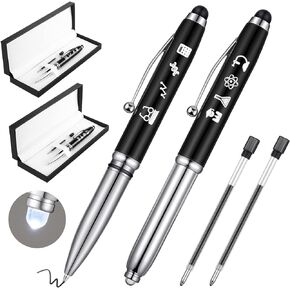 Chinco 2 Sets Symbols of Science Engraved Pen Chemistry Pens with Touchscreen Stylus Tips Inspirational Gifts for Teachers, Journaling, Pens for school, and Graduation, with Pen Case and Refills