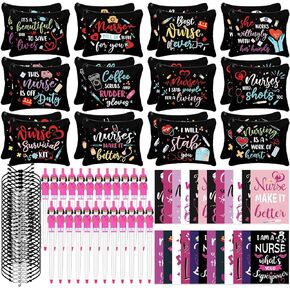 Colarr 96 Pcs Nurse Appreciation Christmas Gifts Set 24 Nurse Makeup Cosmetic Bag 24 Pocket Journal 24 Doctor Nurse Ballpoint Pen 24 Stethoscope Bracelet for Nursing Students School Practitioner Gifts