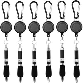 6 Pieces Black Carabiner Pens, Retractable Badge Reel Pens with Blue Ink, Lightweight and Durable
