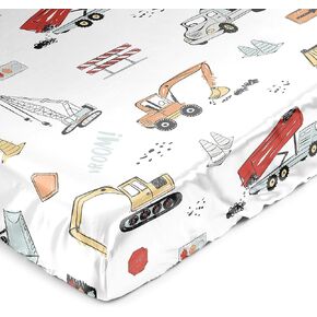 Sweet Jojo Designs Red Blue Construction Truck Boy Baby Satin Fitted Crib Sheet Infant Newborn Nursery Toddler Bed Room Standard Mattress Transportation Zone Vehicles Bulldozer Grey Yellow Black White