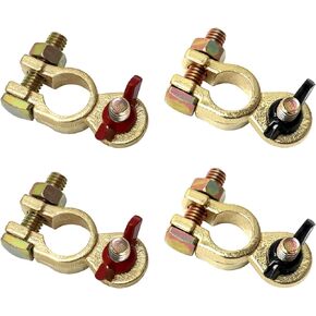 QWORK Brass Marine Grade Battery Terminal Top Post, 4 Pairs Battery Terminal Connectors, Battery Terminal Clamps for Boat Car RV, Fit All Standard Top of Post Batteries, 4 Positive + 4 Negative