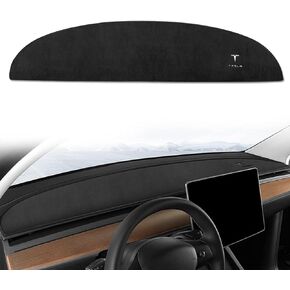 Flano Dashboard Cover Compatible with Tesla Model 3 (2017-2023) Model Y (2019-2023) Interior Accessories Flannel Pad Dash Mat Dashboard Wrap Trim Protection with T Logo Decorative Mats