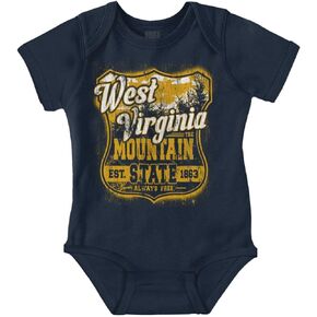 Brisco Brands West Virginia Retro Mountain State WV Baby Romper Boys or Girls