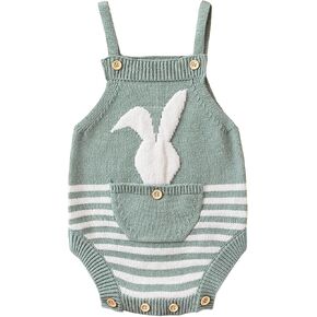 بذلة fhutpw أرنب عيد الفصح للأطفال الأولاد والبنات محبوكة بدون أكمام ملابس لطيفة لحديثي الولادة 3 6 9 12 شهرًا (شريط أخضر، 9-12 شهرًا) in Kuwait