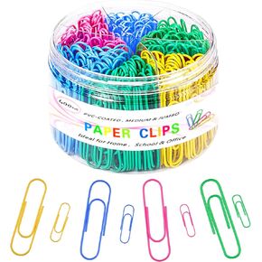 400 PCS Colourful Paper Clips Assorted Sizes, 200 PCS 11/10 Inch and 200 PCS 2 Inch Paper Clips, PVC Coated Large Paper Clips Great for Sorting, Yellow Green Blue Pink, 3.54 x 3.54 x 2.36 inch