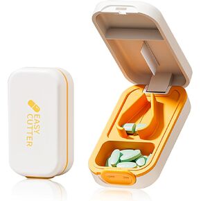 Small Pill Cutter,Pill Cutter Splitter for Small and Tiny Pills,Pill Splitter with Safety Lock,Easy Open Close,Professional (White Orange)