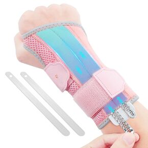 2 in 1 Carpal Tunnel Wrist Brace, 3 Adjustable Stability Wrist Support, Customized Wrist Splint with Replaceable Springs (Right - Pink, S/M)