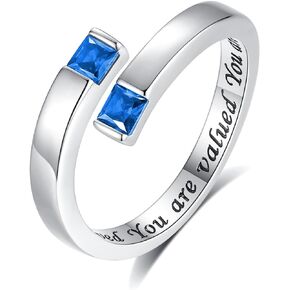 Mother's Day Gift 925 Sterling Silver Adjustable Ring for Women Birthstone Rings Cubic Zirconia Open Ring Gifts for Daughter Teens
