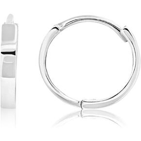 14k Solid White Gold Domed or Flat Style Small Huggie Hoop Earrings with Hidden Post Hinge Closure in Various Sizes by MAX + STONE
