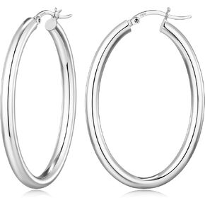 4mm Large Gold & Silver Hoop Earrings for Women, 14K Classic Chunky Hoops Earrings with 925 Sterling Silver Post, Lightweight Hypoallergenic Earrings, Simple & Chic Oval Earrings 30/40/50mm