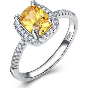 925 Sterling Silver Canary Yellow Halo Square AAA Cubic Zirconia Ring Solitaire Brilliant Princess Cut Citrine Ring Cushion Cut Statement Engagement Ring for Women
