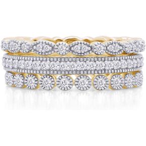 AFFY Womens Anniversary Eternity Bands 3 Stackable Rings Cubic Zirconia Engagement Bridal Milgrain Marquise Infinity Ring 14K Gold Plated 925 Sterling Silver Ring Sets Size 4-10