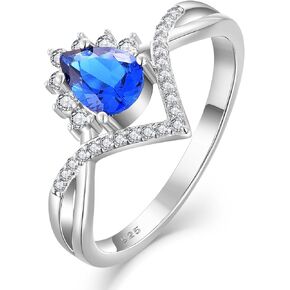 STARCHENIE Engagement Ring for Women Bridal 925 Sterling Silver Pear Blue Sapphire Wedding Band Ring Size 5-10